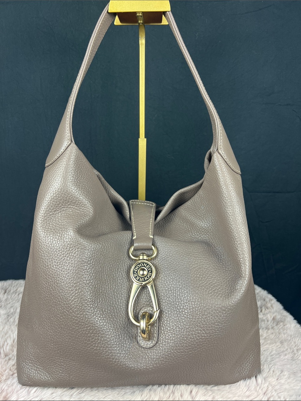 Dooney & Bourke Pebble Grain Logo Lock Hobo Wolf Grey Leather Bag - GUC